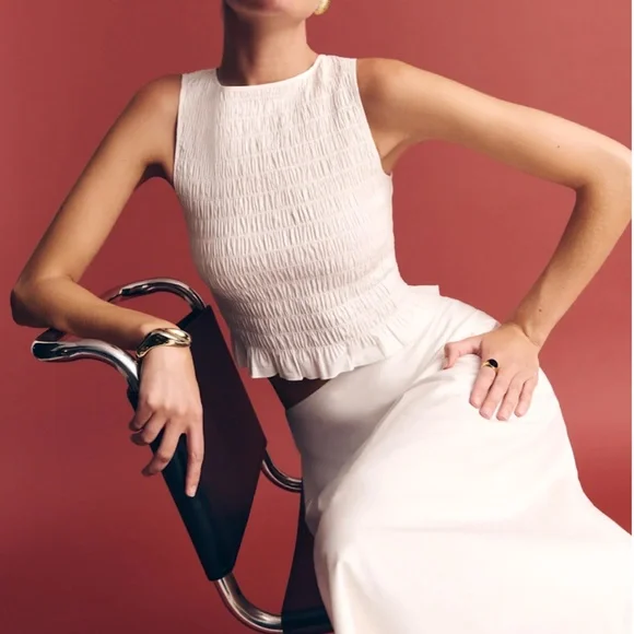 BEST Reformation Laguna Two Piece Set White Ivory Cotton French Midi Classic - Picture 4 of 15